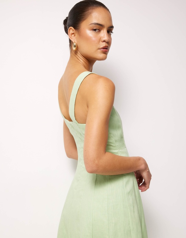 AERE - Pasey Linen Seamed Detail Midi Dress