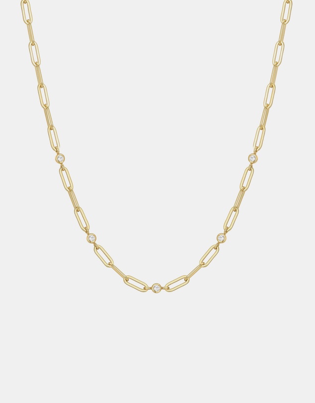 Ania Haie - Gold Bezel Station Paper Clip Chain Necklace
