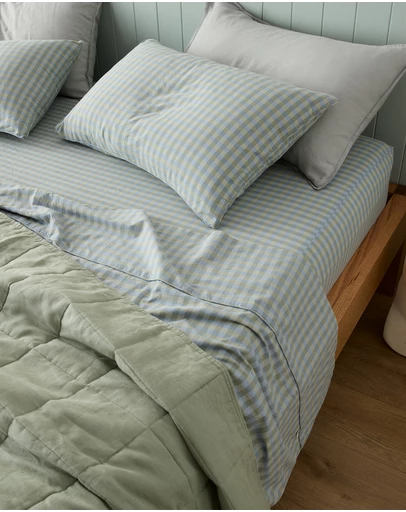 Sheet Society - Leo Washed Cotton Gingham Full Sheet Set