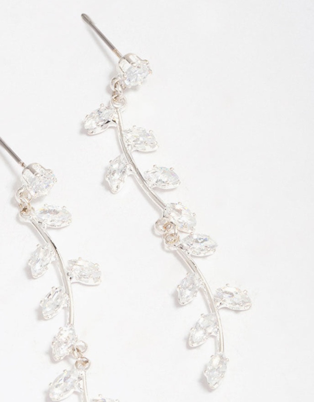 Lovisa - Silver Plated Long Swirling Cubic Zirconia Vine Drop Earrings