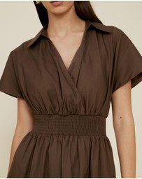 The Fated - Shirred Drop Waist Collared Dress