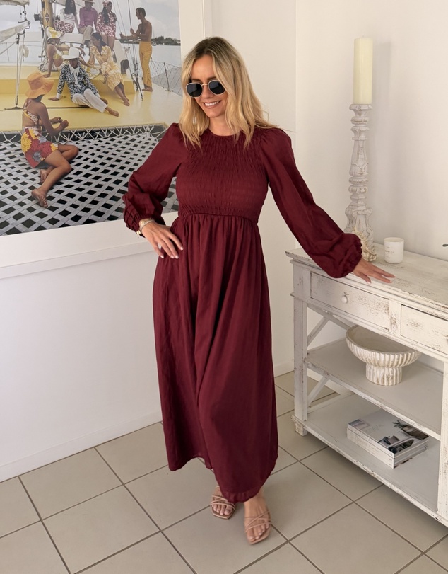 Esther & Co - Iolana Dress - Wine Long Sleeve
