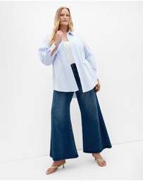 City Chic - Plus size Paige Stripe Cotton Shirt - blue