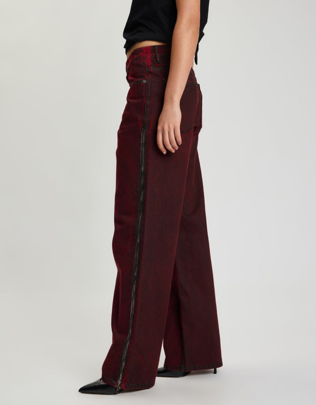 ONE TEASPOON - Jackson Mid Waist Wide Leg Denim Jeans - Oil Stained Maroon