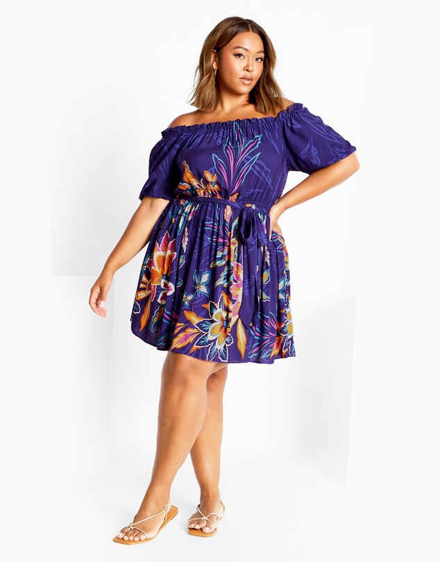 City Chic - Plus size Island Breeze Placement Dress - indigo