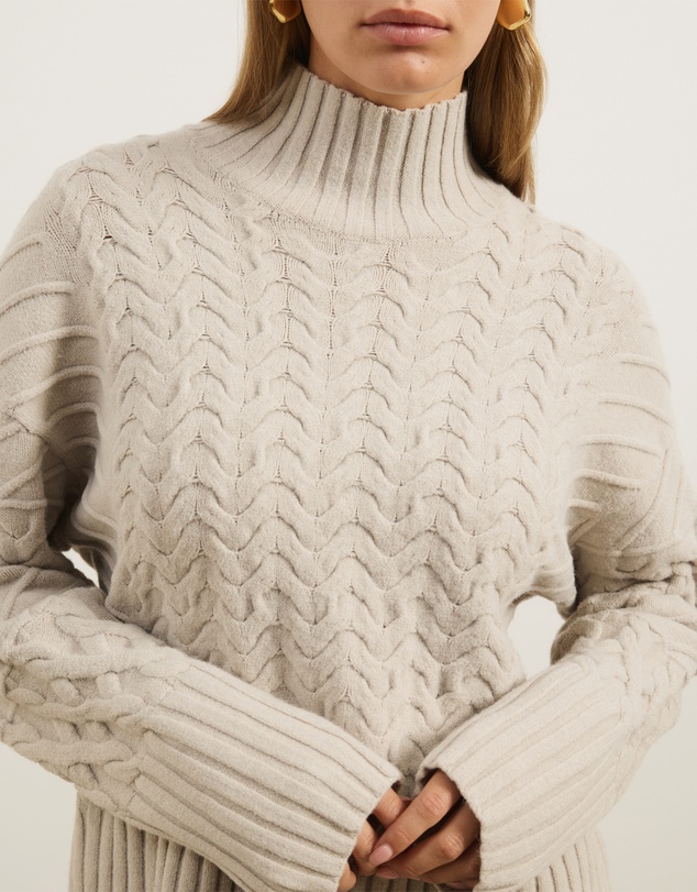Atmos&Here - Orla Funnel Neck Chunky Cable Knit Jumper