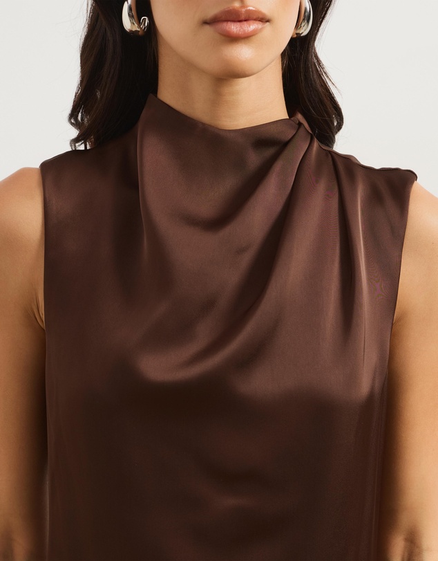 Atmos&Here - Della Satin Drape High Neck Mini Dress