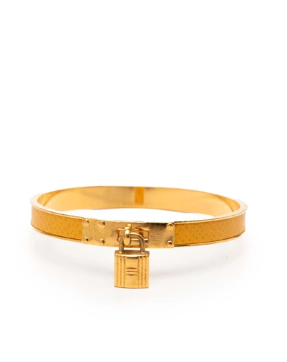 Pre-Loved by Azura Reborn - Pre-Loved Gold Plated Epsom Kelly Cadena Lock Bangle Bracelet