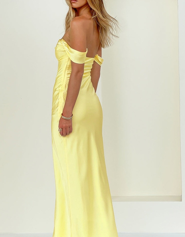 Beginning Boutique - Ella Light Yellow Off Shoulder Formal Maxi Dress