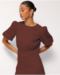 AERE - Elowen Linen Puff Sleeve Midi Dress