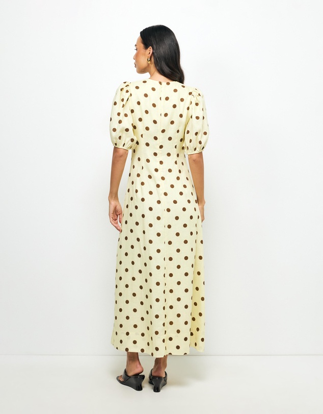 AERE - Tala Puff Sleeve Linen Midi Dress