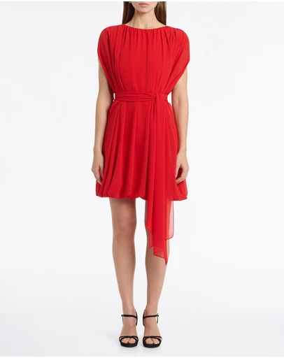 Carla Zampatti - Red Georgette Gathered Capelet Dress