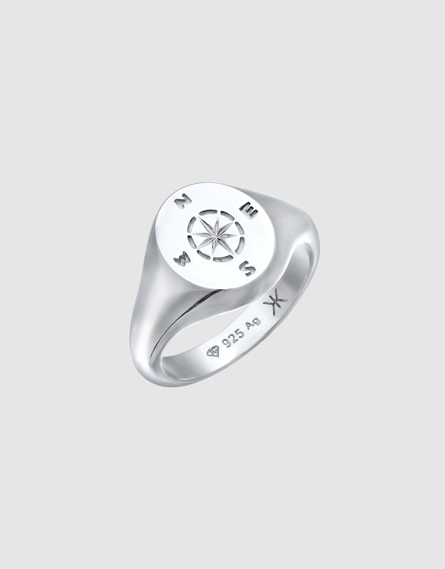 Kuzzoi - ICONIC EXCLUSIVE - Signet Ring with Compass Emblem in 925 Sterling Silver