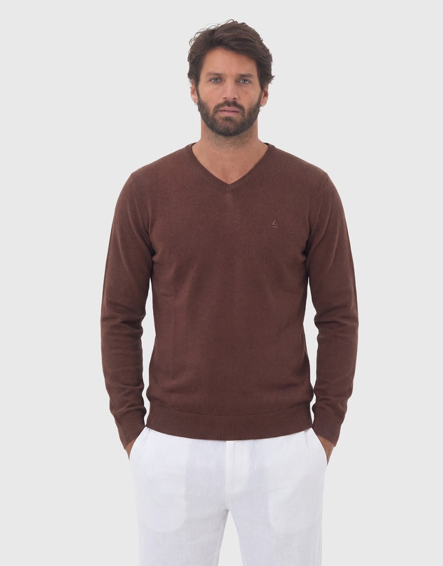 Coast Clothing - V-Neck Cotton Jumper - Chocolate
