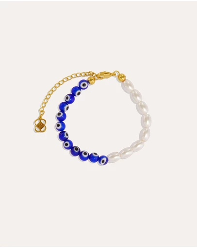 Ottoman Hands - Mila Evil Eye And Faux Pearl Beaded Bracelet