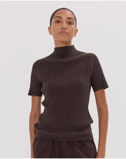 Cloth & Co. - The Rib Funnel Tee | Brazil Nut