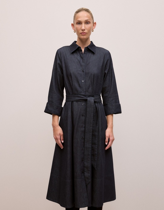 Trenery - Denim Pleat Detail Shirt Dress in Dark Indigo