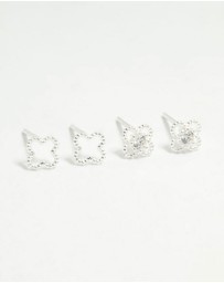 Lovisa - Sterling Silver Cubic Zirconia Flower Stud Earrings 2-Pack