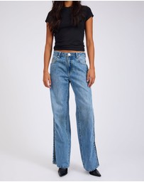 ONE TEASPOON - Low Riders Low Waist Wide Leg Zipped Denim Jeans - Pretty Blue