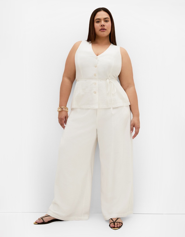 City Chic - Plus size Evani Tie Waist Vest - ivory