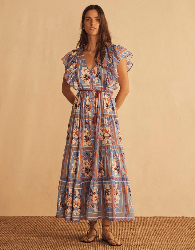 AUR OCEA - Piastrelle Ruffle Sleeve Maxi Dress