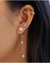 Ania Haie - Silver Cascade Shell Pearl Station Drop Stud Earrings