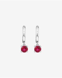 Michael Hill - Round Cut Red Created Ruby Gemstone Hoop Earrings and Pendant Necklace Set in Sterling Silver