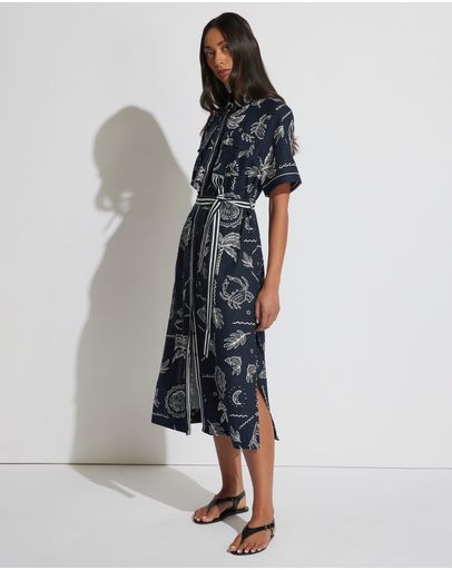 madison shirt dress Midi Dress for Women, Blue Linen Breathable Short Sleeve for Spring Casual Wear