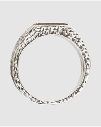 Kuzzoi - ICONIC EXCLUSIVE - Oxidized 925 Silver Ring with Hexagonal Black Enamel Inlay