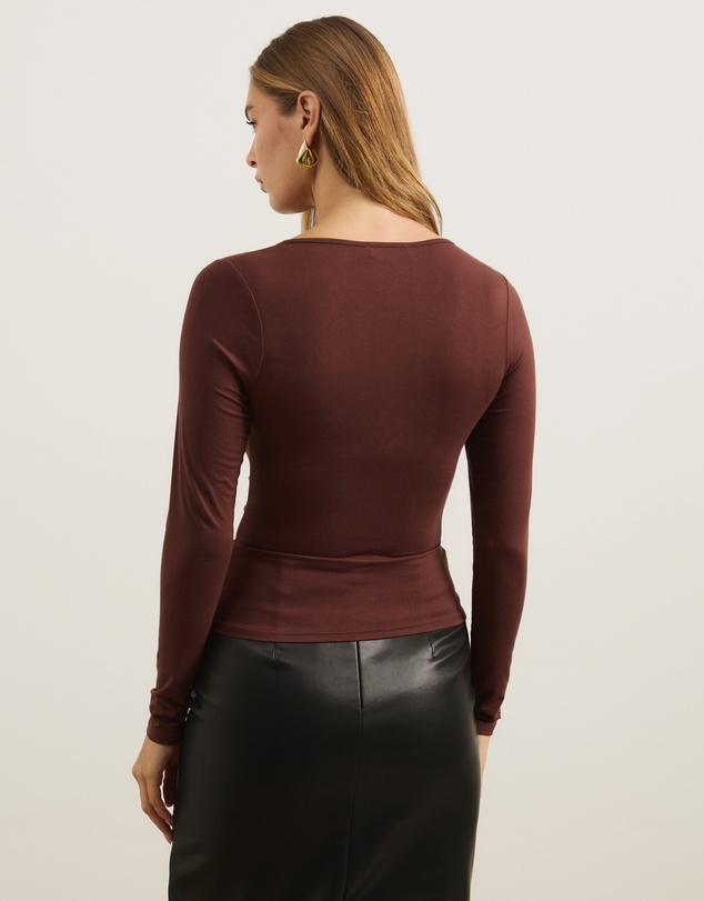 Atmos&Here - Sienna V-Neck Beaded Ruched Long Sleeve Top