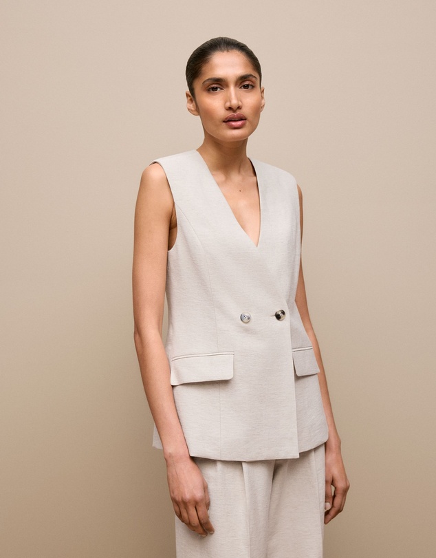 Trenery - Linen Blend Tailored Vest in Stone