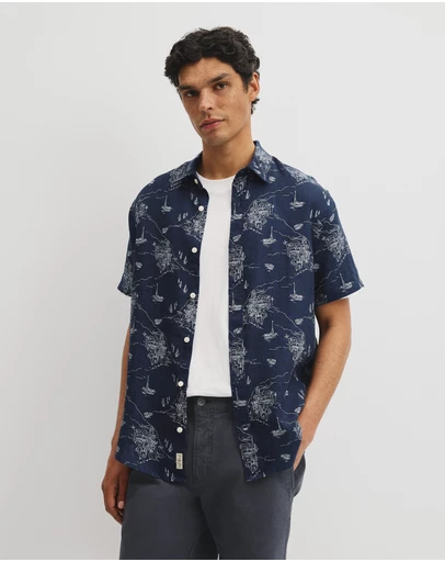 Country Road - Regular Fit Linen Coastline Print Shirt