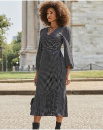 Sosandar - Black Spot Print Belted Midi Dress