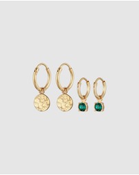 Elli Jewelry - Earrings Creoles Platelet Pendant Set with Crystal Green in 925 Sterling Silver