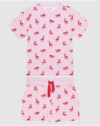 Sant And Abel - Kids Reindeer Pink Short PJ Set