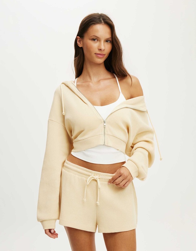 Cotton On Body - Off Duty Waffle Cropped Hoodie