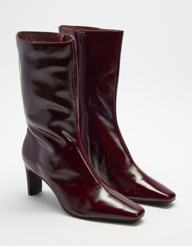 AERE - Anais Square Toe Heeled Leather Ankle Boots