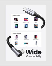 Ugreen - UGREEN 90 Degree Angle USB-C Male to USB-C Male 100W Braided Cable 3m