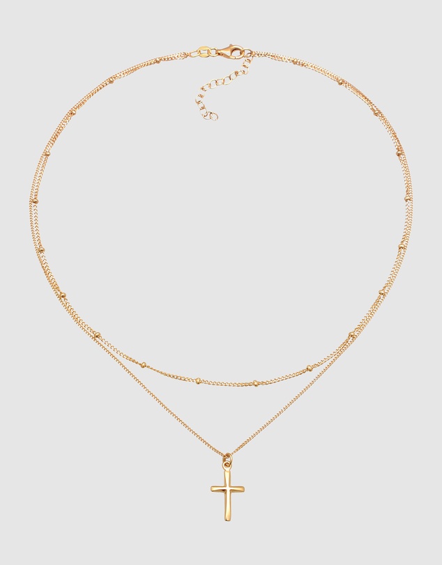Elli Jewelry - Cross Pendant Layer Necklace in Gold-Plated 925 Silver