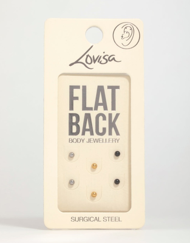 Lovisa - Mixed Finish Surgical Steel Small Ball Flat Back Studs 3-Pack