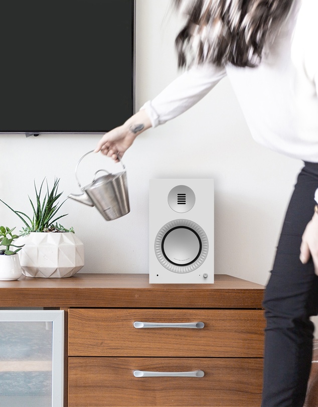 iWorld - Kanto TUK (2nd Gen) Grand 320 W Premium Powered Speaker System with Bluetooth 5.4, Dual RCA and USB-C Inputs, Matte White w/ Aluminum