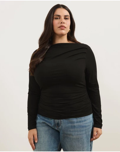 Atmos&Here Curvy - Etta Boat Neck Draped Top
