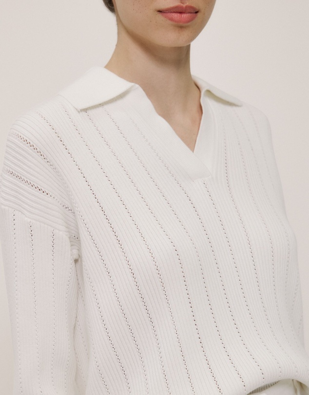 Trenery - Cotton Cashmere Fine Cable Polo in Cream