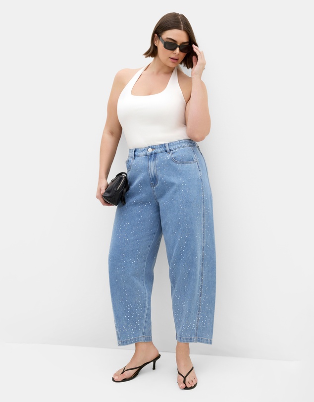 City Chic - Plus size Harley Fit Bling Detail Barrel Leg Jean - light wash