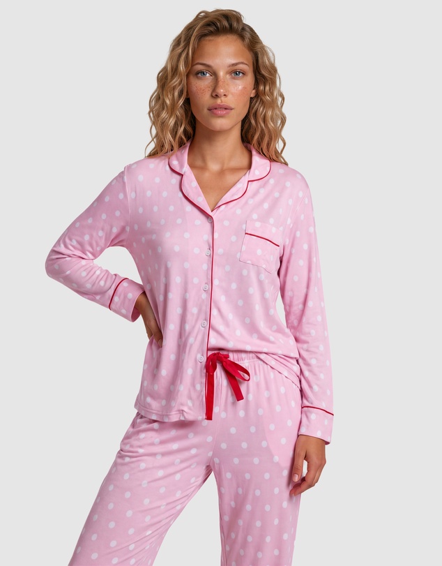 Sant And Abel - Women's Spotty Pink Bamboo Long PJ Set