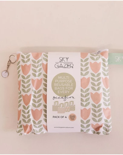 Sky Gazer - Multi-Use Reusable Bags (Pack of 4)- Green & Pink