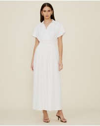 The Fated - Shirred Drop Waist Collared Dress