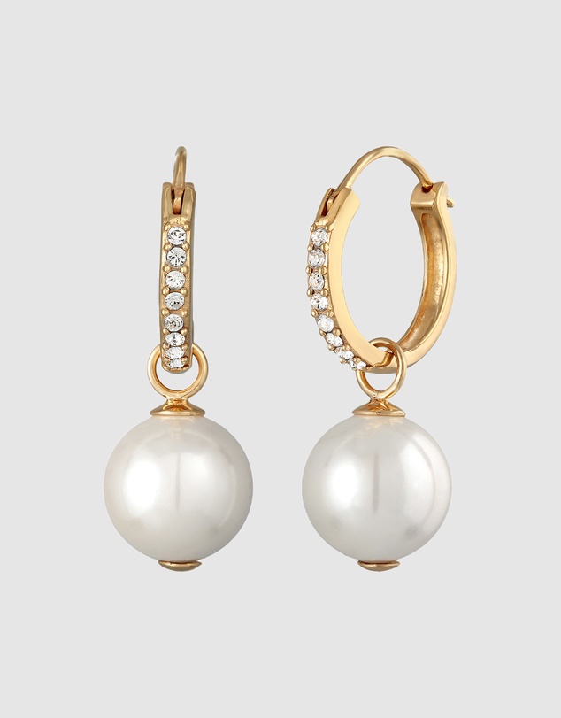 Elli Jewelry - Crystal Shell Pearl Hoop Earrings in Gold-Plated 925 Silver