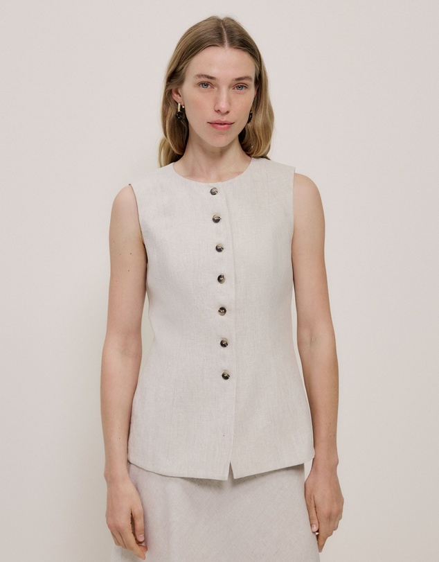 Trenery - Linen Tailored Vest in Flax