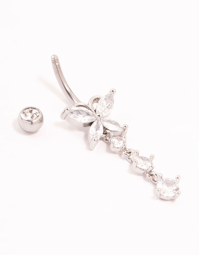 Lovisa - Surgical Steel Butterfly Cubic Zirconia Drop Belly Bar